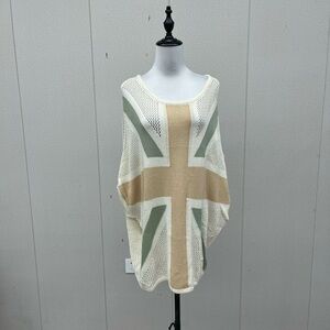 Union Jack Knit Mesh Poncho Sweater Vest – Oversized Boho Style For July fourth